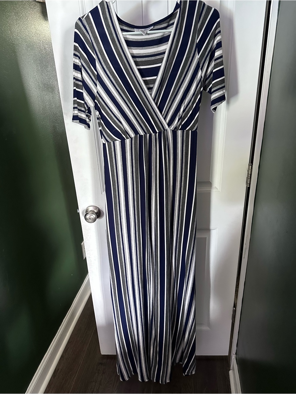 Motherhood Maternity Navy and White Striped Wrap Maxi Dress